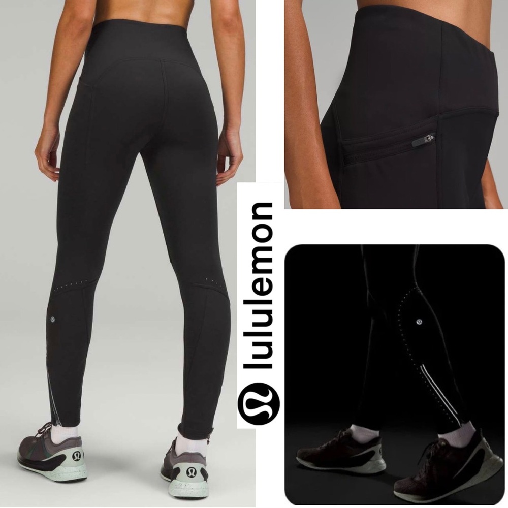 Lululemon Women’s Tech Fleece Reflective High Rise Run Tights 28” Size 6 Black